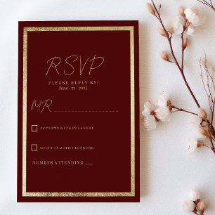 Minimalist elegant modern burgundy gold RSVP  Invitation