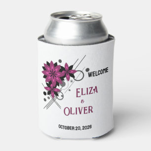 Minimalist elegant modern luxury Burgundy floral Can Cooler