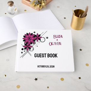 Minimalist elegant modern luxury Burgundy floral Guest Book