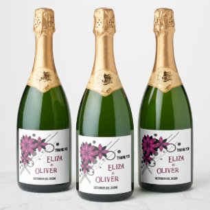 Minimalist elegant modern luxury Burgundy floral Sparkling Wine Label