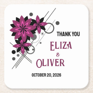 Minimalist elegant modern luxury Burgundy floral Square Paper Coaster