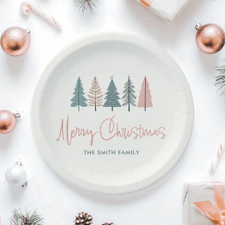Minimalist Elegant Modern Merry Christmas Paper Plate