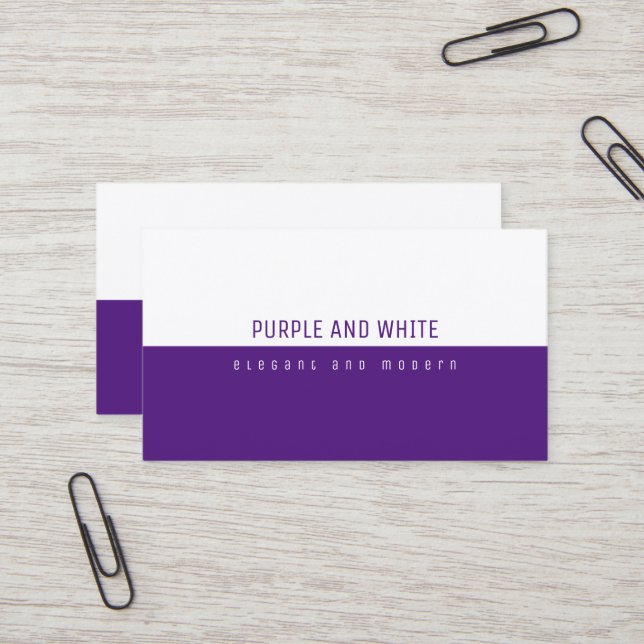 Minimalist elegant modern purple and white business card (Front/Back In Situ)