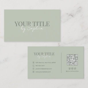 Minimalist Elegant Modern Sage Green QR Code Business Card