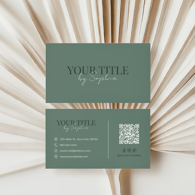 Minimalist Elegant Modern Sage Green QR Code Business Card (Creator Uploaded)