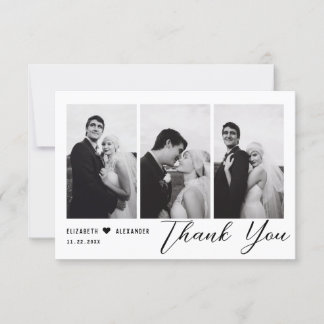Minimalist Elegant Modern Script Wedding 4 Photos Thank You Card