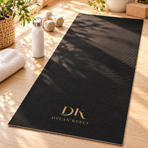 Minimalist Elegant Monogram Black Gold Stylish Yoga Mat