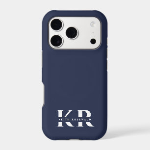 Minimalist Elegant Monogram Dark Navy Blue White