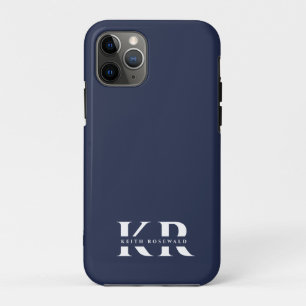 Minimalist Elegant Monogram Dark Navy Blue White Case-Mate iPhone Case