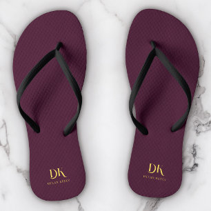 Minimalist Elegant Monogram Dark Red Gold Stylish Jandals