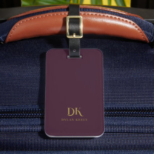 Minimalist Elegant Monogram Dark Red Gold Stylish Luggage Tag