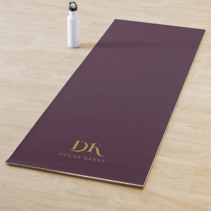 Minimalist Elegant Monogram Dark Red Gold Stylish Yoga Mat