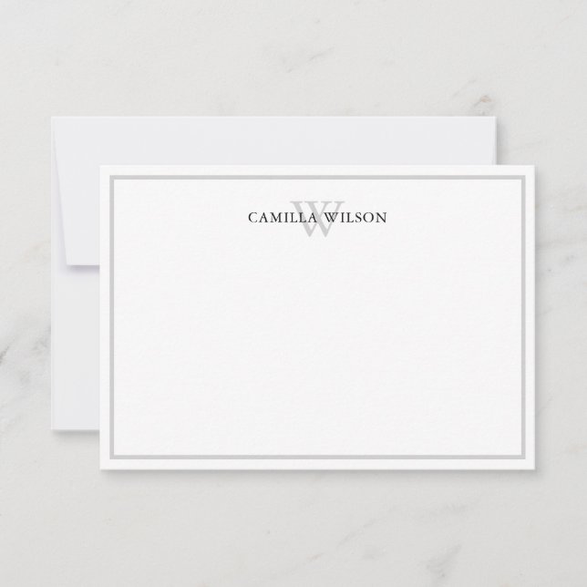 Minimalist Elegant Monogram Grey White Custom Card (Front)