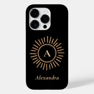 Minimalist Elegant Monogram Modern Black Gold Case-Mate iPhone 14 Pro Case