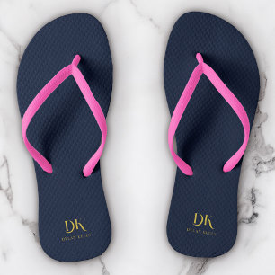 Minimalist Elegant Monogram Navy Blue Gold Stylish Jandals