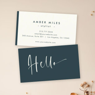 Minimalist Elegant Moody Teal Chic Stylish Hello Business Card