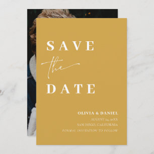 Minimalist Elegant Mustard Photo Save the Date Invitation