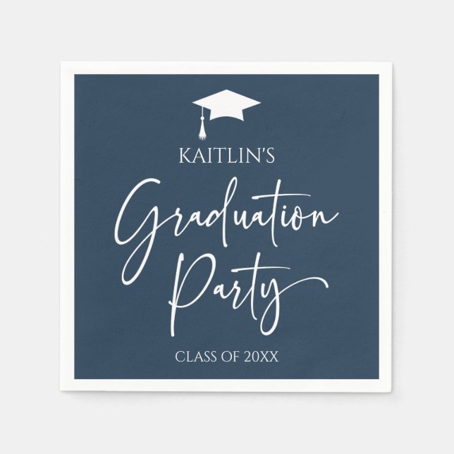 Minimalist Elegant Navy Blue Graduation Party Napkin (Front)