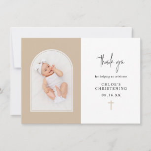 Minimalist Elegant Neutral Arch Christening Thank You Card