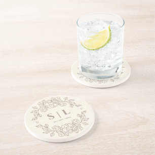 Minimalist Elegant Off White Floral Wedding Coaster