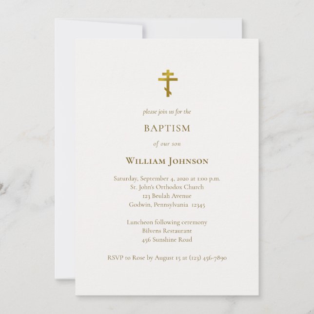 Minimalist Elegant Orthodox Christian Baptism Invitation (Front)
