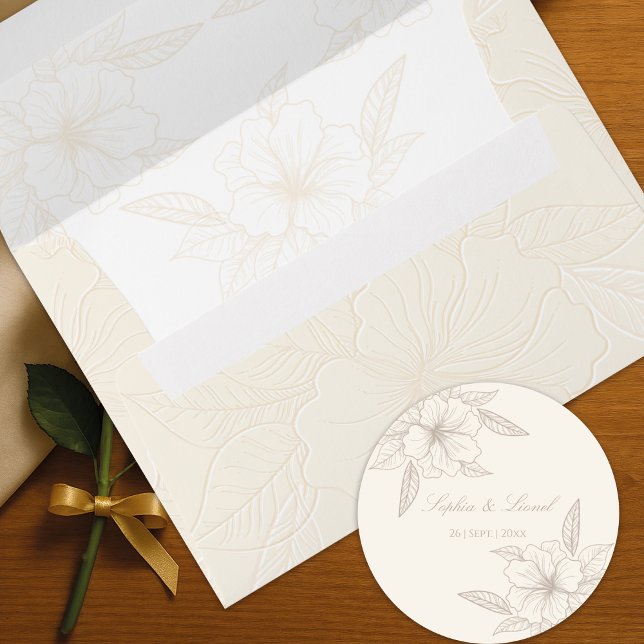 Minimalist Elegant Outline Floral Wedding Classic Round Sticker (Creator Uploaded)