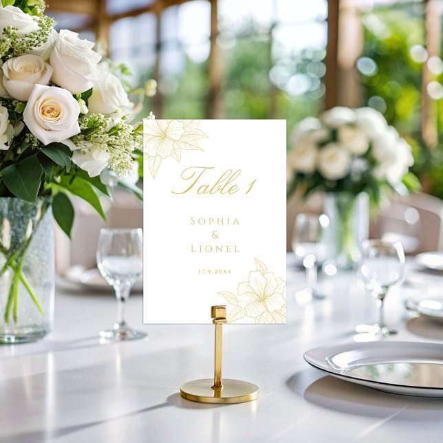 Minimalist Elegant Outline Floral Wedding Table Number (Creator Uploaded)