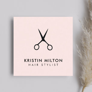 Minimalist Elegant Pale Rose Scissors Salon Square Business Card