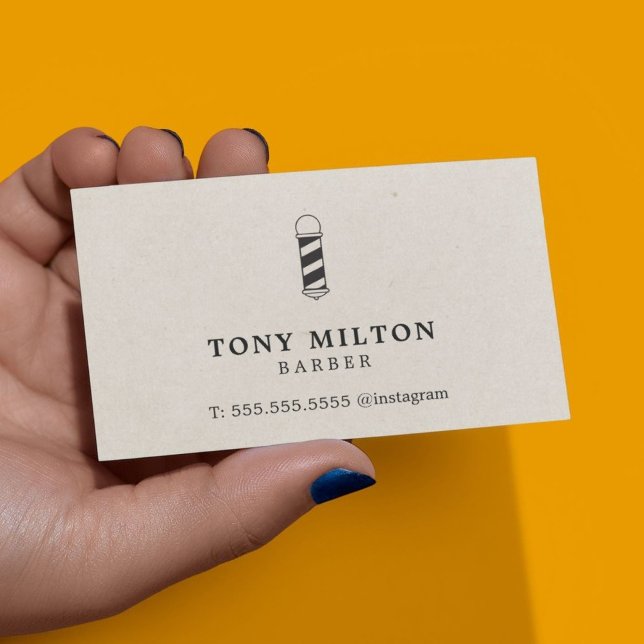 Minimalist Elegant Paper Texture Barber Pole Business Card (Creator Uploaded)