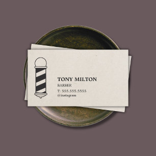 Minimalist Elegant Paper Texture Barber Pole Business Card
