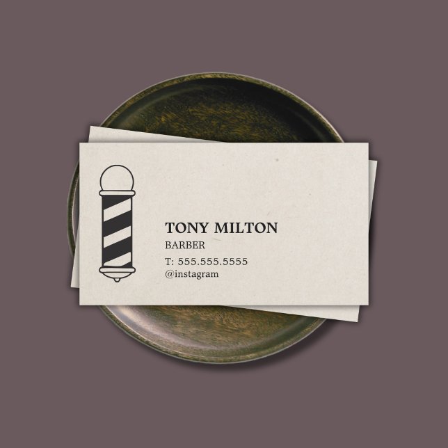 Minimalist Elegant Paper Texture Barber Pole Business Card (Creator Uploaded)