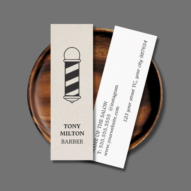 Minimalist Elegant Paper Texture Barber Pole Mini Business Card (Creator Uploaded)