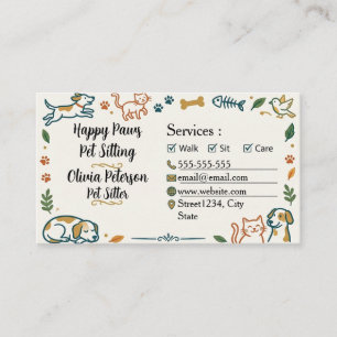 Minimalist Elegant Pet Sitter Customisable Business Card