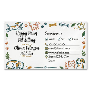 Minimalist Elegant Pet Sitter Magnetic Business Card