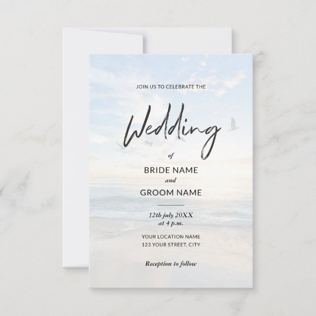 Minimalist Elegant Photo Beach Wedding Invitation (Front)