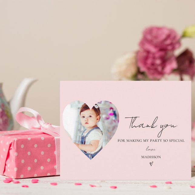 Minimalist Elegant Photo First Birthday Thank you Postcard (Minimalist Elegant Photo First Birthday Thank you Postcard)