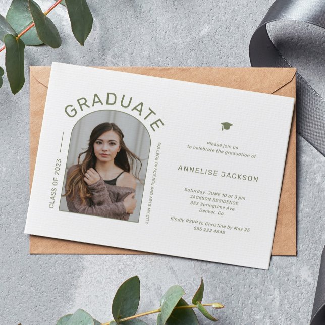 Minimalist elegant photo graduation party invite postcard (Creator Uploaded)