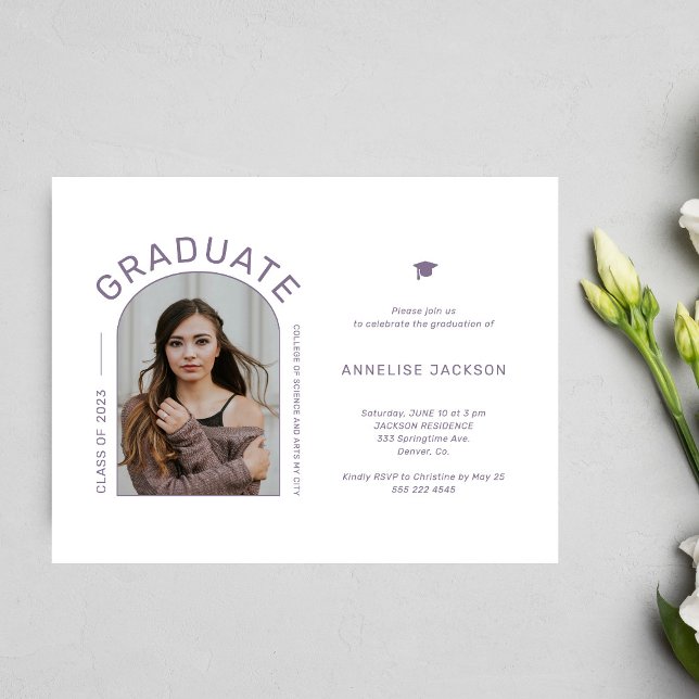 Minimalist elegant photo graduation party invite postcard (Creator Uploaded)