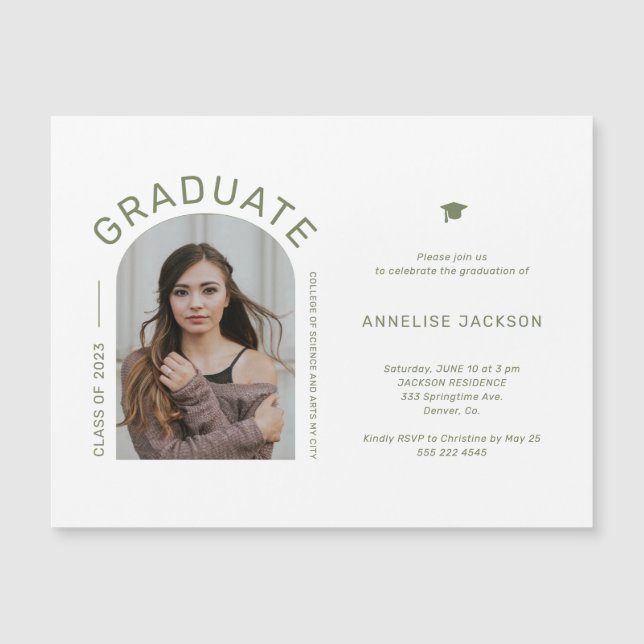 Minimalist elegant photo graduation party  magnetic invitation (Front)