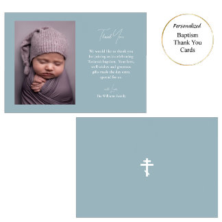Minimalist Elegant Photo Orthodox Baptism Thank You Card