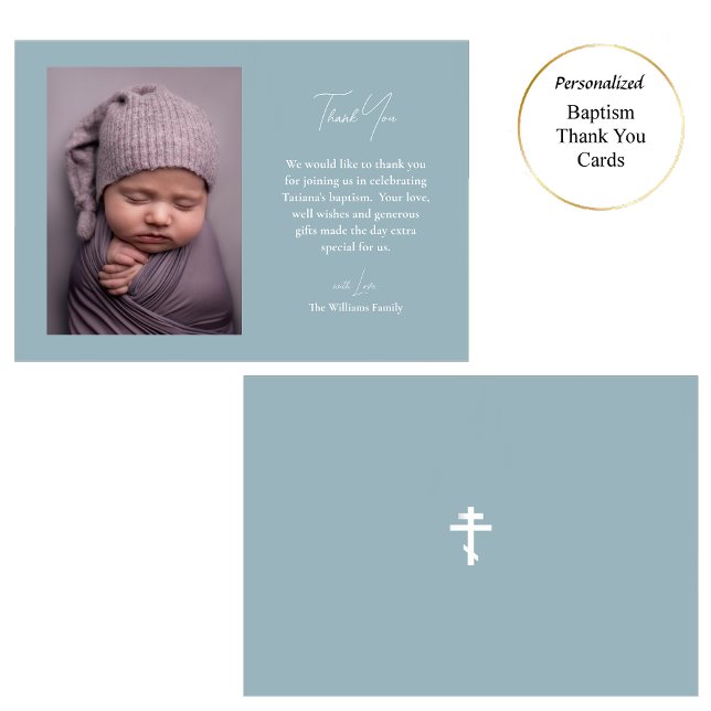 Minimalist Elegant Photo Orthodox Baptism Thank You Card (Creator Uploaded)