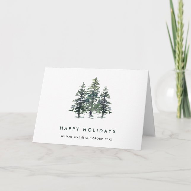 Minimalist Elegant Pine Tree Christmas Corporate Holiday Card (Front)