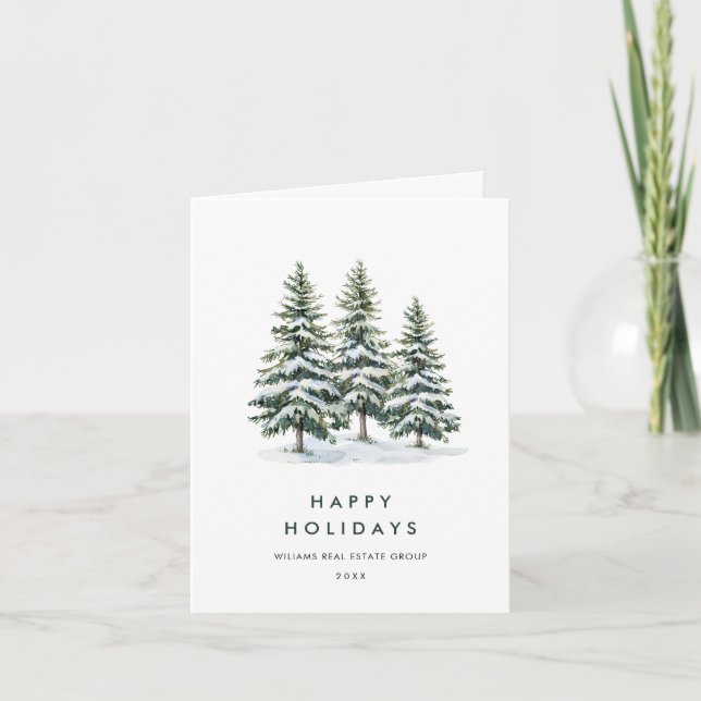 Minimalist Elegant Pine Tree Christmas Corporate Holiday Card (Front)