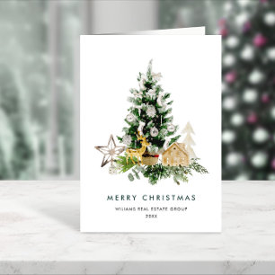 Minimalist Elegant Pine Tree Christmas Corporate Holiday Card