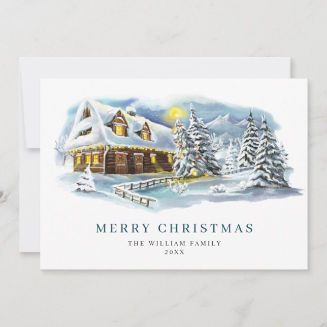 Minimalist Elegant Pine Tree Christmas Greeting Holiday Card (Front)