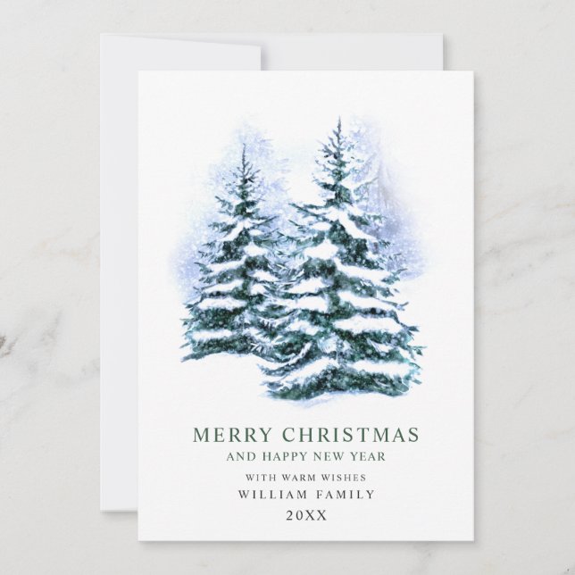 Minimalist Elegant Pine Tree Christmas Greeting Holiday Card (Front)