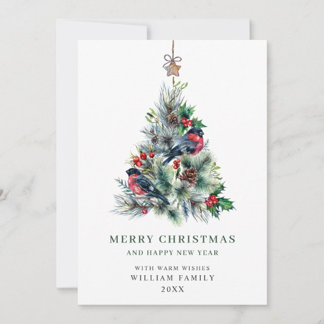 Minimalist Elegant Pine Tree Christmas Greeting Holiday Card (Front)