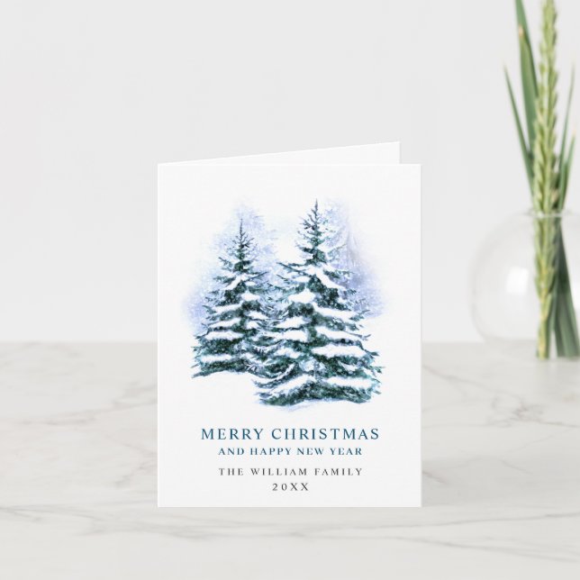 Minimalist Elegant Pine Tree Christmas Greeting Holiday Card (Front)