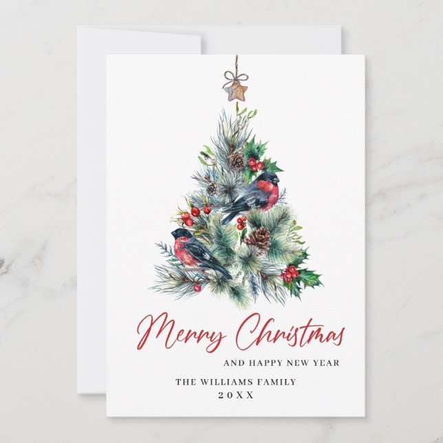 Minimalist Elegant Pine Tree Christmas Greeting Holiday Card (Front)