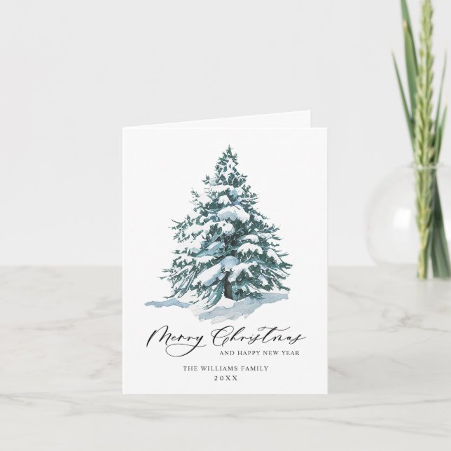 Minimalist Elegant Pine Tree Christmas Greeting Holiday Card (Front)